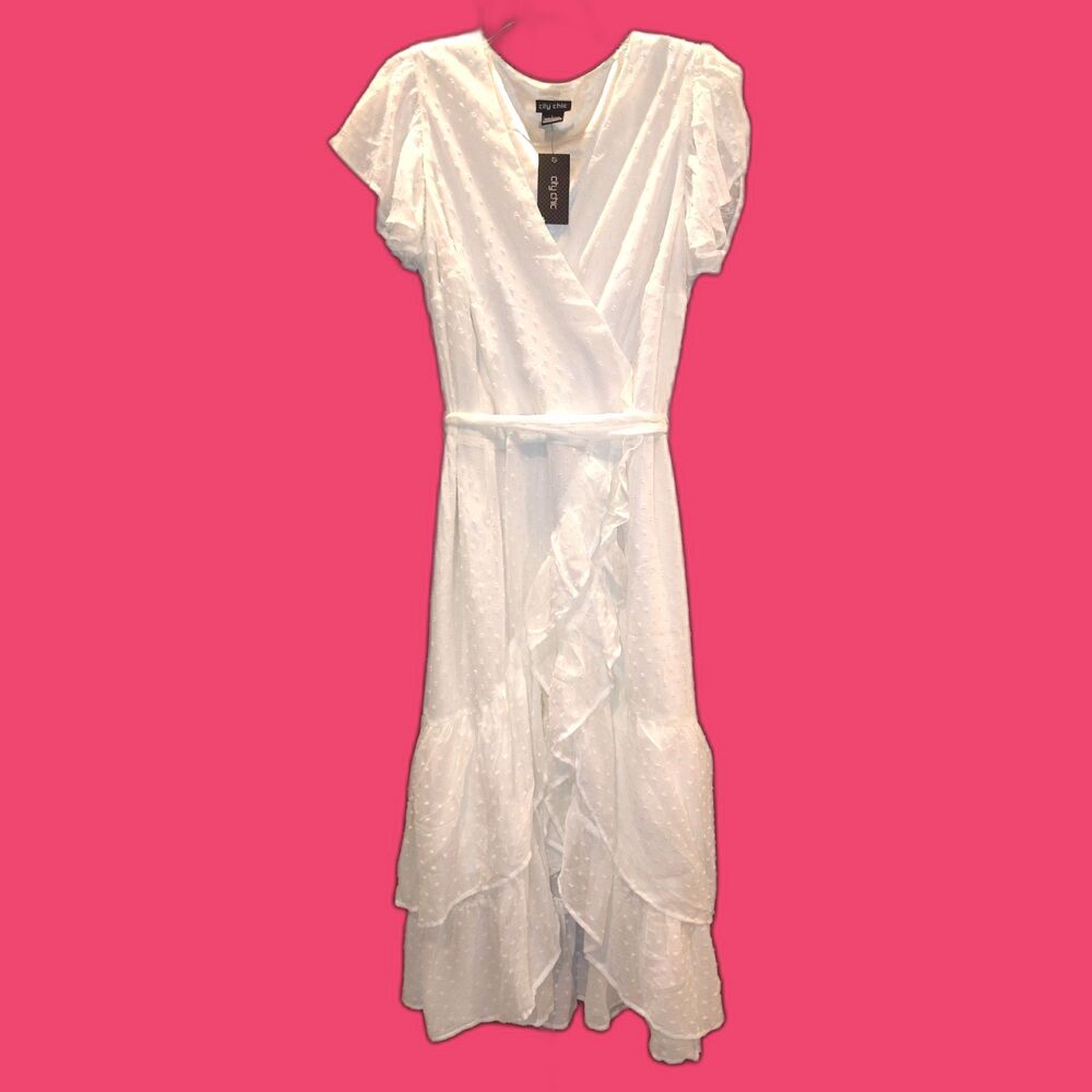 NWT City Chic Dress Midi Frill Dee Dress Size L 221326IVORY Plus Size 20 Bridal